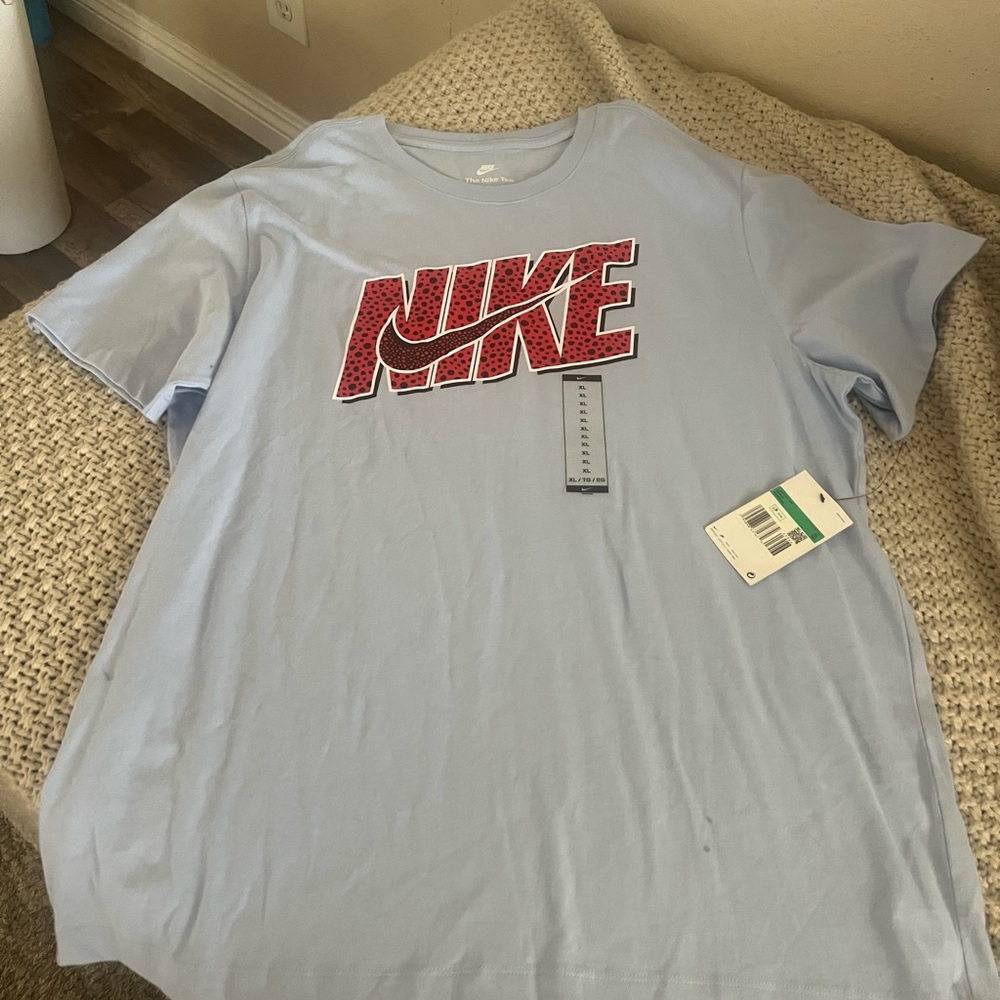 Nike Men's Sky Blue Tee with Red Logo